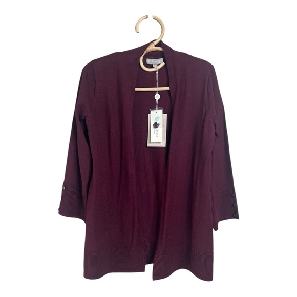 Stitch Fix Cranberry Super Soft Open Front Cardifan 3/4 Button Detail Sleeves - Picture 1 of 11